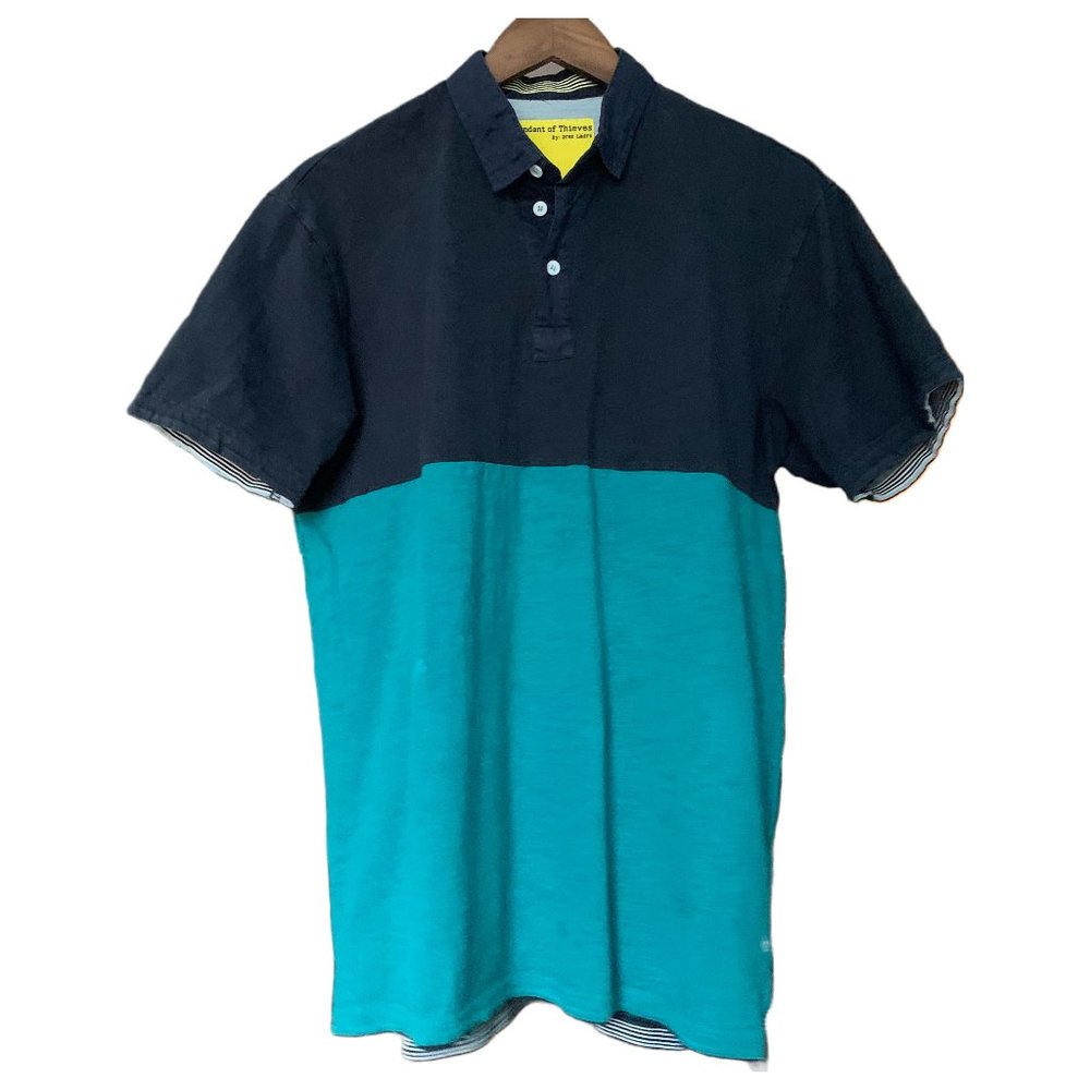 Descendent of Thieves Blue and Green Block Print Collared Shirt